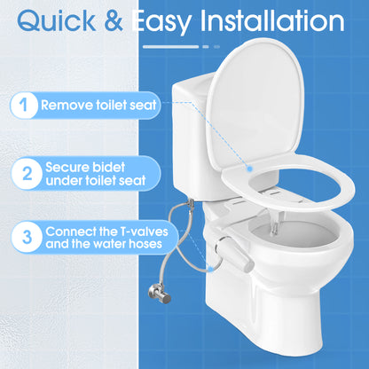 Ultra-Slim Bidet Attachment for Toilet, Dual Nozzle with Self Cleaning, Non-Electric White, 1 Pack