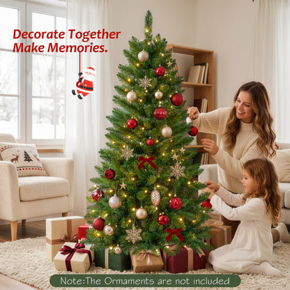 Pre-Lit Christmas Tree, 4ft Artificial Green Christmas Tree with 150 Warm White & Multicolor 10 Modes LED Lights, 360 Lifelike Branch Tips, Metal Stand