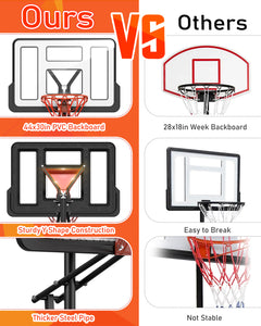 Portable Basketball Hoop Goal 4.75ft-10ft Adjustable, Indoor Outdoor Basketball Hoop System with 44" Shatterproof Backboard and Stand Wheels for Adults Kids Teenagers Youth Junior, Black