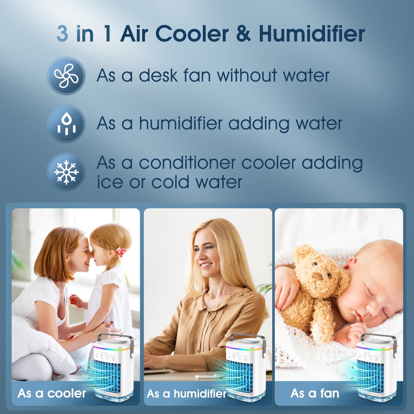 Oscillating Air Conditioner Fan, Beenate Retro Table Fan with 2 Wind Speeds Personal Air Conditioner Humidification Tower Fan