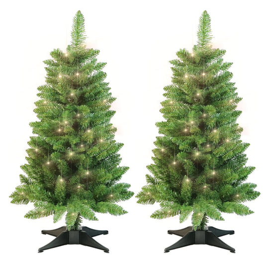 2  Pack 3 FT Pre-Lit Christmas Tree w/ 70 Lights 160 Tips, Hinged Artificial Holiday Xmas Christmas Decoration, Green
