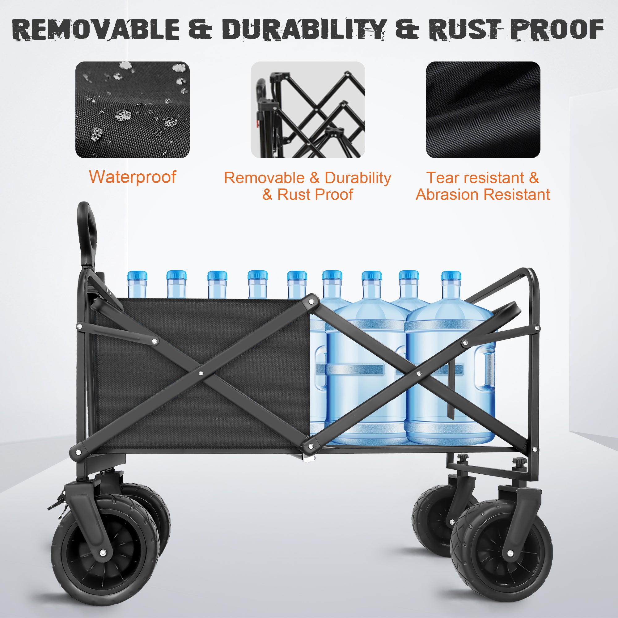 Collapsible Folding Wagon, 560LBS Large Heavy Duty Utility Garden Cart with All-Terrain Wheels and Adjustable Handles for Shopping Camping Sports Outdoor Beach, Black