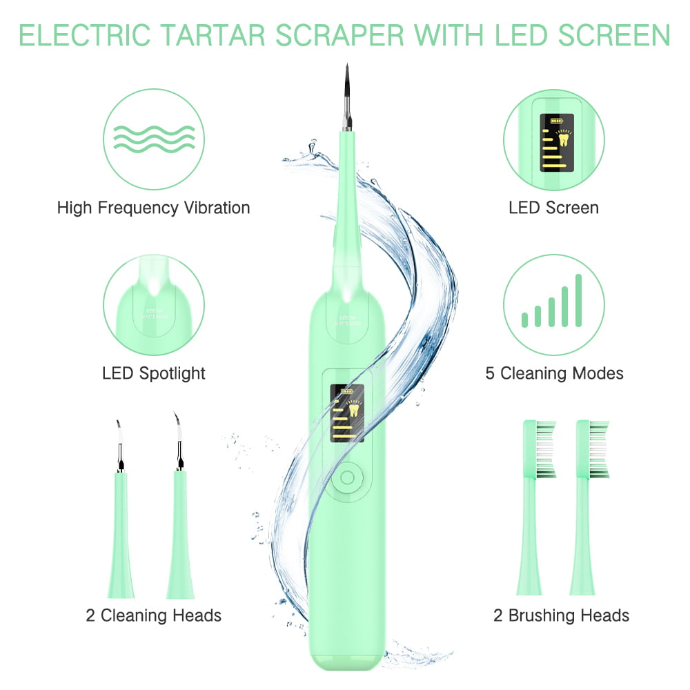 iFanze Electric Dental Calculus Remover, 5 Replaceable Heads Teeth Cleaning Tools Kit for Oral Care, Dental Scaler Tartar Stain Plaque Remover Teeth Cleaning Tools