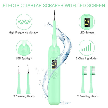 iFanze Electric Dental Calculus Remover, 5 Replaceable Heads Teeth Cleaning Tools Kit for Oral Care, Dental Scaler Tartar Stain Plaque Remover Teeth Cleaning Tools