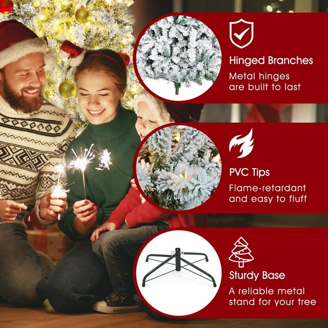 iFanze 6ft Pre-Lit Snow Flocked Christmas Tree with 1000 Tips 250 Warm Lights, Hinged Artificial Holiday Xmas Pine Tree, White