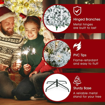 iFanze 6ft Pre-Lit Snow Flocked Christmas Tree with 1000 Tips 250 Warm Lights, Hinged Artificial Holiday Xmas Pine Tree, White
