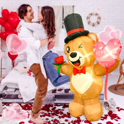 Melliful 4 ft Tall Valentine's Day Inlflatable Bear LED Lighted Decoration Wedding Holiday Lawn Garden Yard Decoration