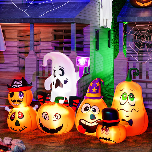 8FT Halloween Inflatables, Built-in LED Lights, Outdoor Blow-Up Halloween Decorations