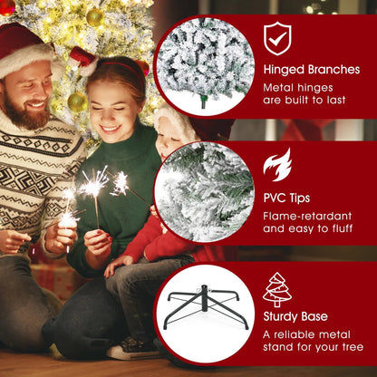 Pre-Lit Artificial Snow Flocked Pencil Christmas Tree Holiday Decoration w/ 350 Clear Lights