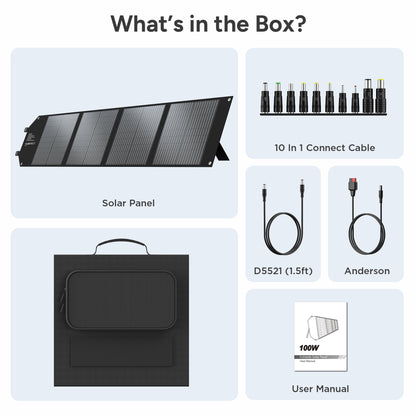 Qunler 100W Foldable Solar Panel with Kickstand for Portable Power Station,Portable Solar Charger for Camping,RV,off-Grid ,Black
