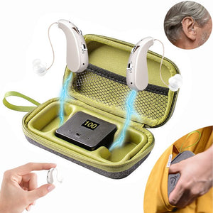 Personal Sound Amplifiers for Ears, BTE Rechargeable, Noise Cancelling, Volume Control, Portable Charging Box, 1 Pair