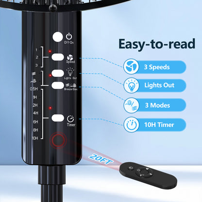 Qunler 18" Oscillating 3-Speed Pedestal Fan with Remote and Timer, Adjustable Quiet Stand Up Fan for Home and Bedroom, Black