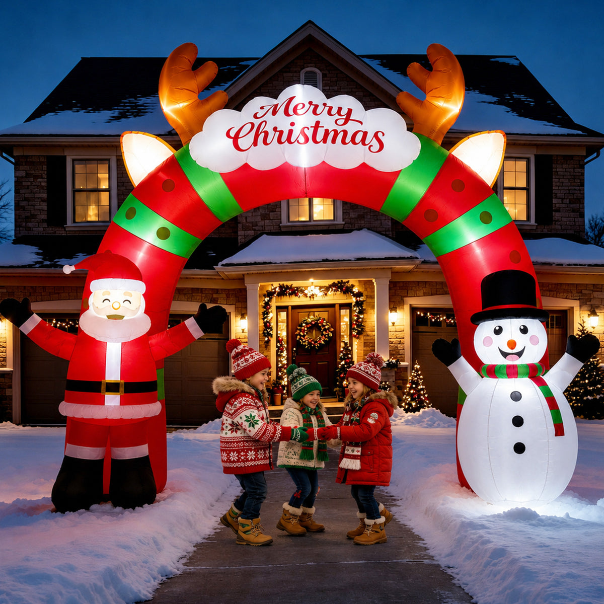 12 FT Long Christmas Inflatable Archway with Santa, Snowman and LED Lights for Outdoor Christmas Yard Decoration