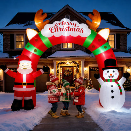 12 FT Long Christmas Inflatable Archway with Santa, Snowman and LED Lights for Outdoor Christmas Yard Decoration
