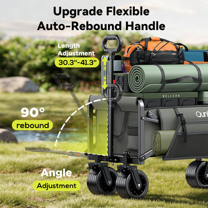 Qunler Collapsible Wagon Cart Foldable with Side Pocket, 560lbs Folding Utility Wagon with Tank Wheels for Camping, Shopping, Grocery, Garden, Grey