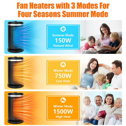 1500W Portable Electric Space Heater, Ceramic Heater with Thermostat, 90°Oscillation, Safe and Quiet for Office Room Desk Indoor Use, Black