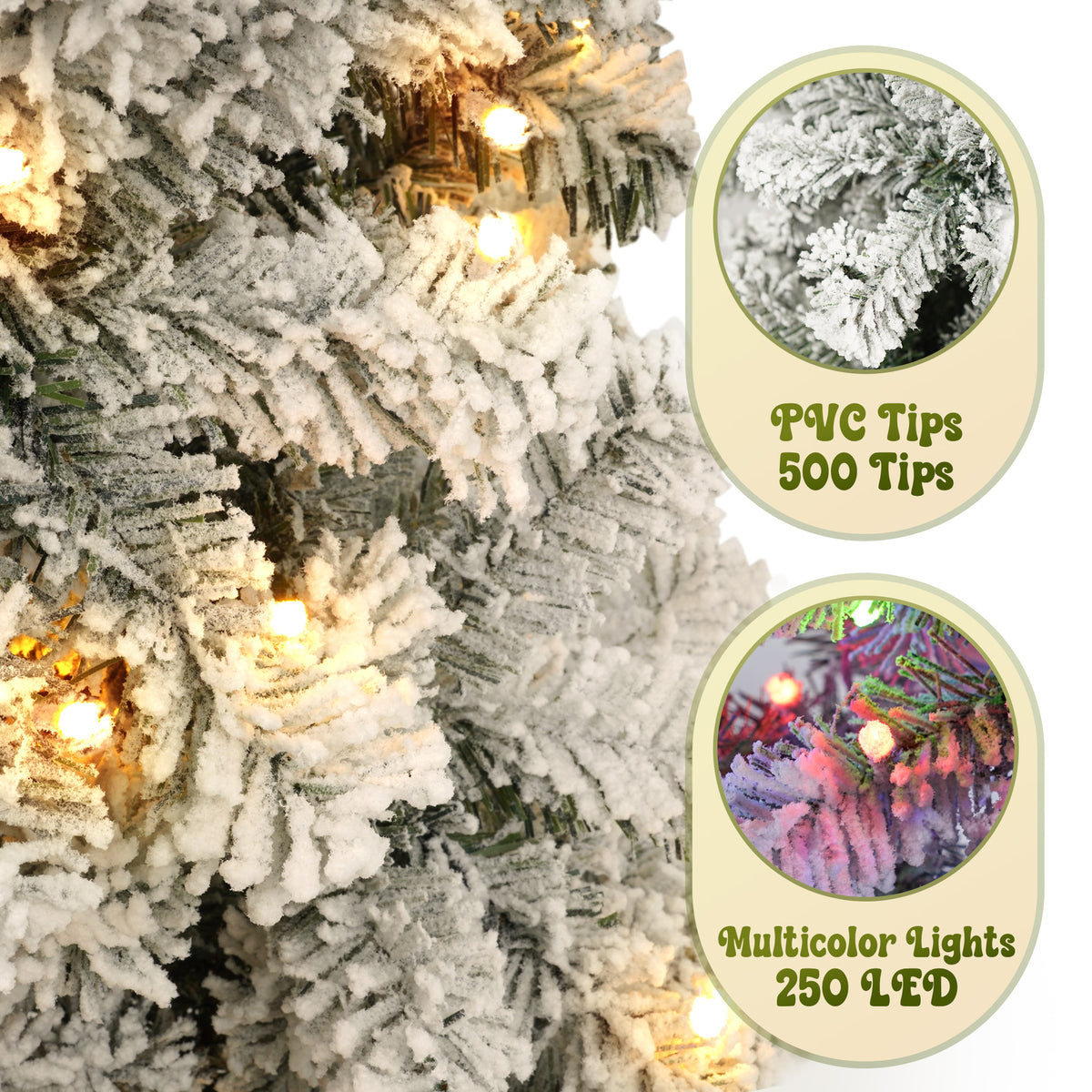 6ft Pre-Lit Snow Flocked Pencil Christmas Tree, Artificial Slim Xmas Tree with Warm White & 10 Modes Multicolor Lights for Holiday Decor