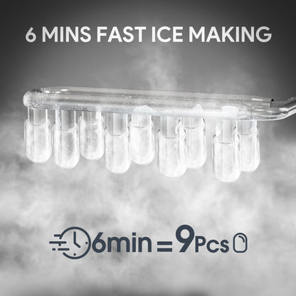 Qunler Ice Maker Countertop, 2 Sizes 9 Bullet Ice Cubes in 6 Mins, 26lbs/24Hrs, Self Cleaning Pebble Ice Machine with Scoop, Small Portable Ice Cube Maker for Home, Kitchen, Camping