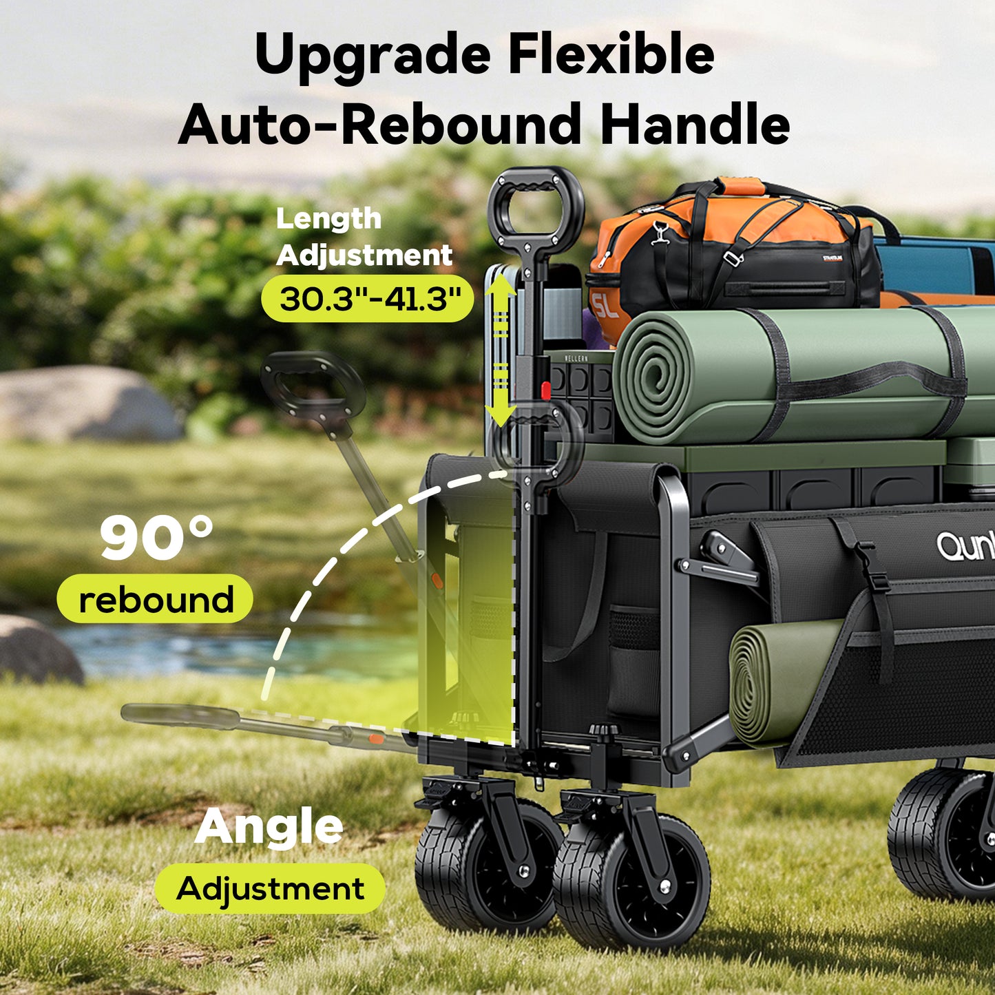 Qunler 560lbs Large Collapsible Folding Wagon with Oversized Tank Wheels, Heavy Duty Big Bucket Utility Garden Cart with Side Pocket for Sports, Shopping, Camping, Kids, Black