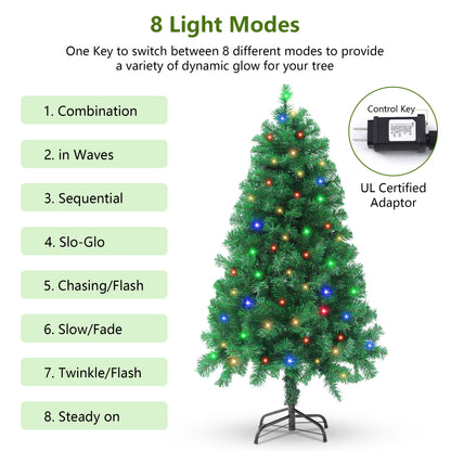 Qunler Pre-Lit Christmas Tree, 4ft Artificial Green Xmas Tree with Multi-colored 150 LED Lights & Metal Stand, 360 Lifelike Branch Tips