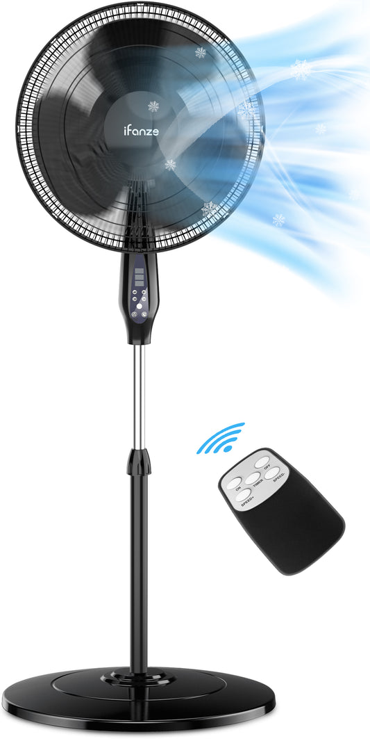 16'' Pedestal Oscillating Fan with Remote Control, Stand Up Fan Adjustable Height, 3-Speed, Electric Cooling Fans for Bedroom Home Office Use
