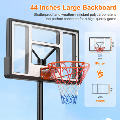 Qunler 44" Portable Basketball Hoop System, 4.4-10 ft Height Adjustable Basketball Goal System with Wheels and Shatterproof Backboard and Large Base for Adults Kids Outdoor Indoor Court