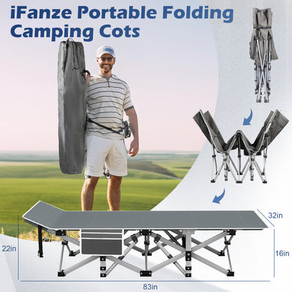 XXXL Folding Camping Cots for Adults, Oversized 83"* 32" Portable Guest Bed with 4 Inch Double-Sided Mattress, 800lbs Loading Sleeping Cot with Carry Bags for Hiking Home Office, Black