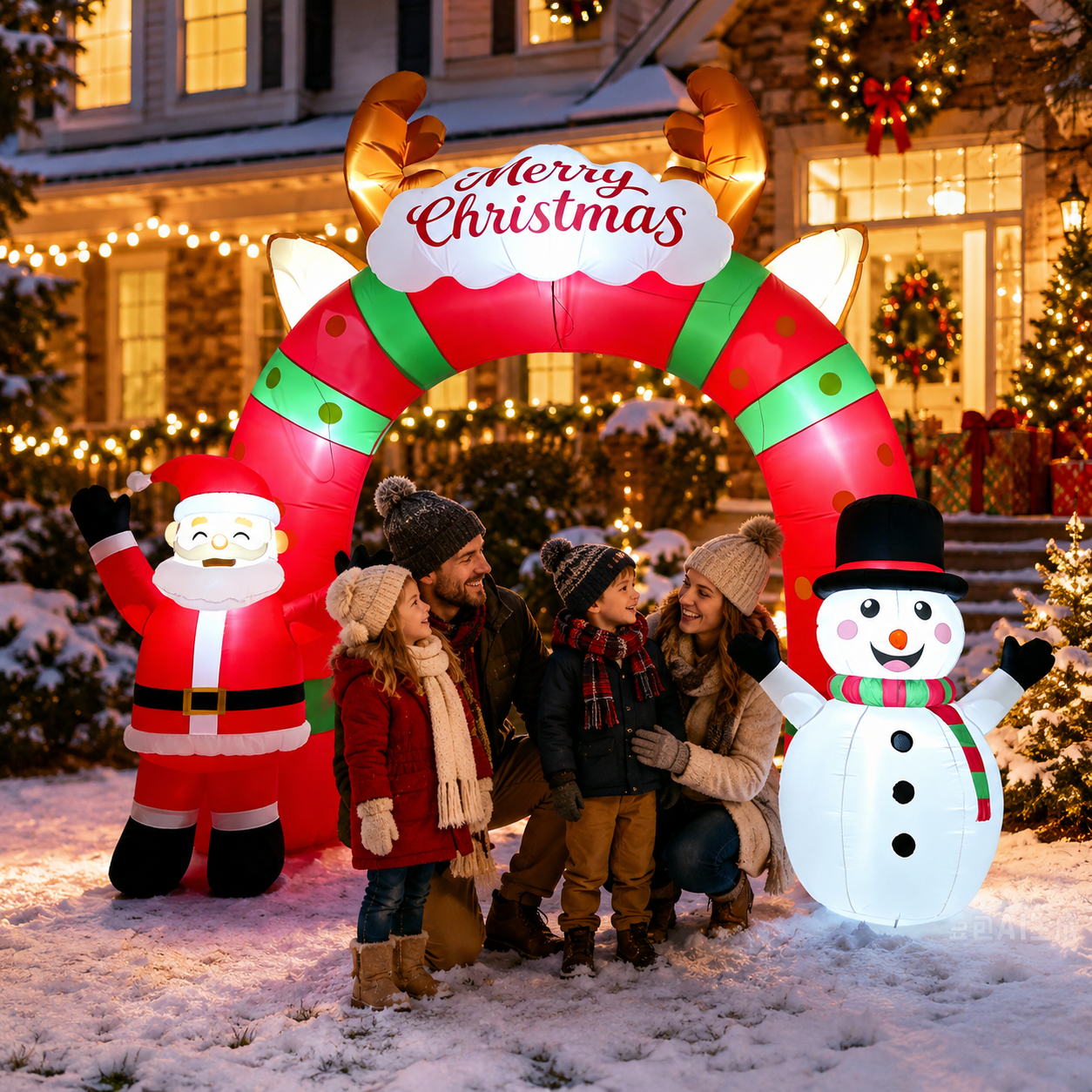 10ft Lighted Christmas Inflatable Archway Arch with Santa Claus and Snowman Cute Indoor Outdoor Garden Yard Party LED Lights Prop Decoration