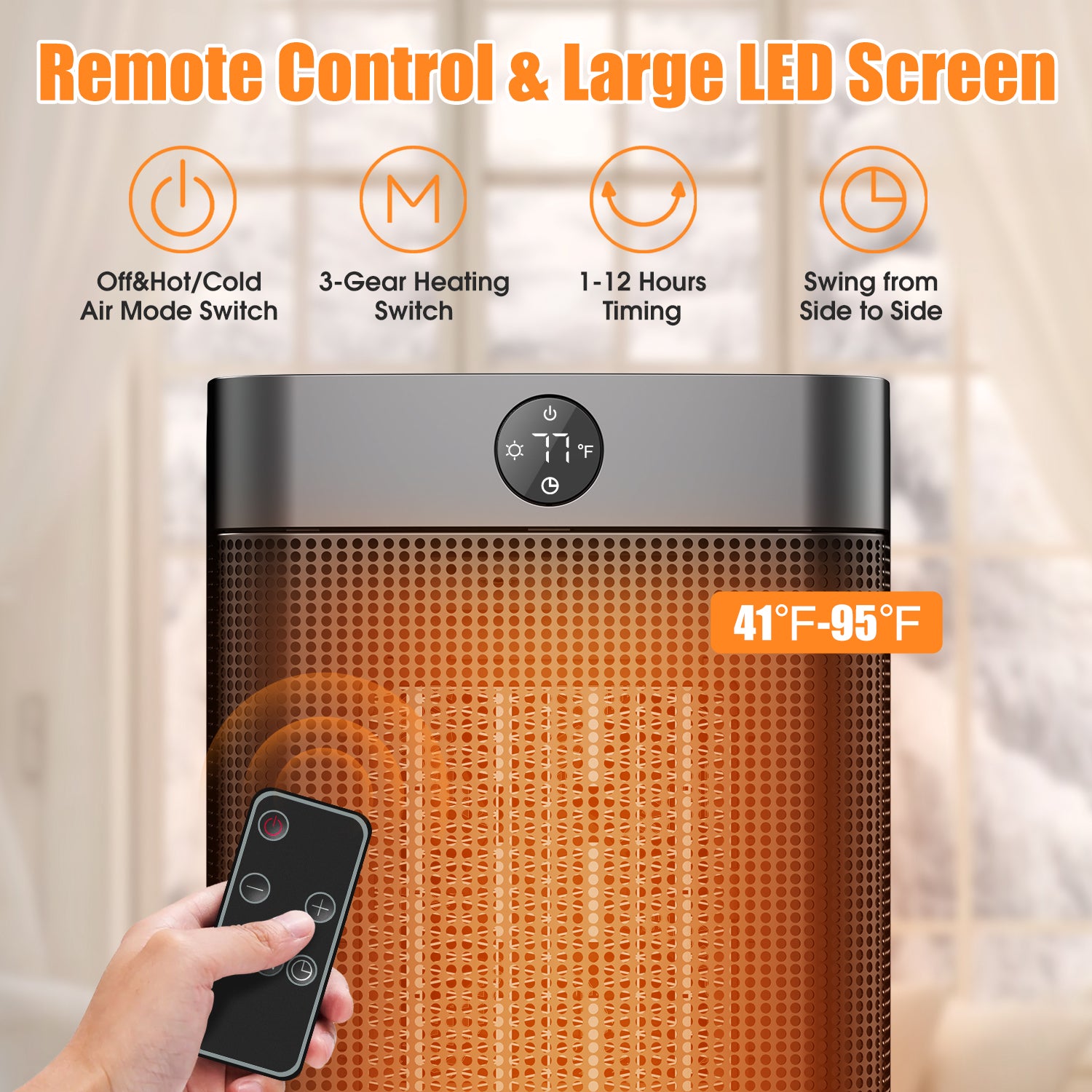 Space Heater Indoor Use, 1000W Electric Portable Heater with Thermostat, Remote, Timer, Overheat & Tip-Over Protection, Electric Heater for Large Room Office Bedroom
