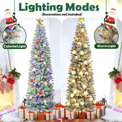 7.5FT Pre-Lit Pencil Christmas Tree, 250 Lights 1000 Tips Artificial Xmas Tree
