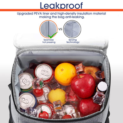 Qunler 30 Can Cooler Backpack, Soft Sided Cooler Bag, Insulated Leak Proof Waterproof Cooler Bag, Portable Lightweight Lunch Cooler Bag for Travel Beach Camping Office, Gray