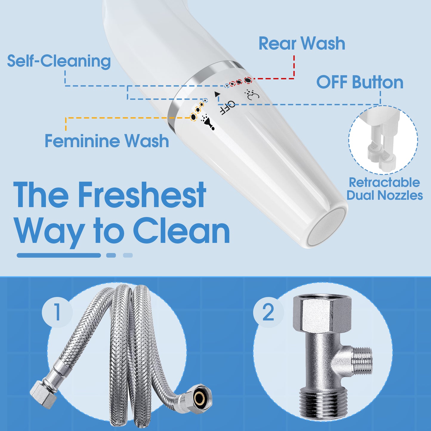 Ultra-Slim Bidet Attachment for Toilet, Dual Nozzle with Self Cleaning, Non-Electric White, 1 Pack