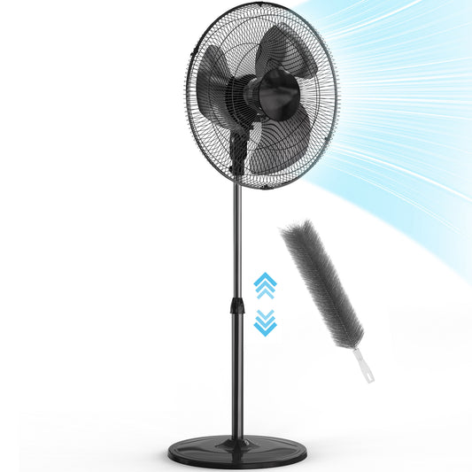 Qunler 18" Standing Oscillating Pedestal Fan, Quiet Rotating Stand up Electric Fan Blow Cold Air for Home Bedroom, Black