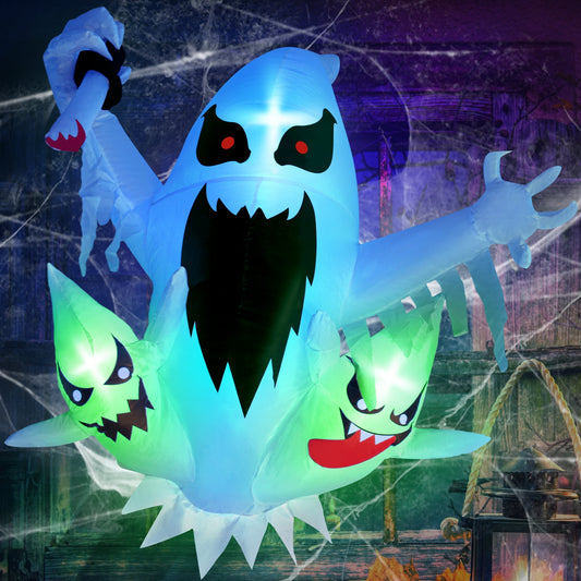 8 FT Halloween Inflatables Outdoor Decoration Dead Tree with White Ghost, Pumpkin and Owl, Blow Up Yard Decoration with LED Lights Built-in