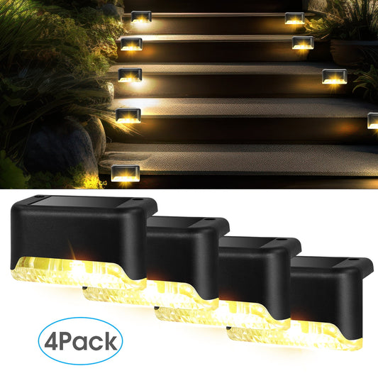 4 Pack Solar Deck Lights Waterproof Led Solar Lamp Outdoor Warning Warm Light for Steps Decks Pathway Yard Stairs Fences Tent Camping