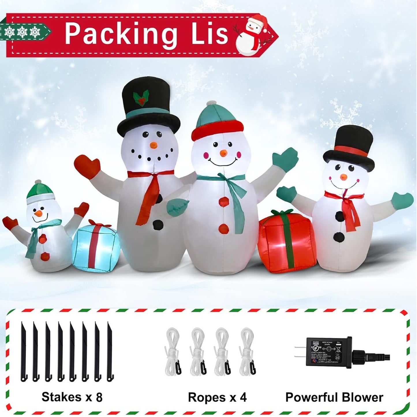 8FT Snowman Family Christmas Inflatables Outdoor Decoration