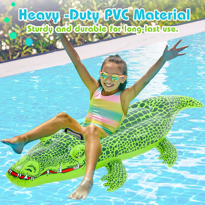 JoRocks Ride-On Inflatable Crocodile, 55" x 24", Kids Pool Floating Alligator, Heavy Duty Handles, Easy Inflate & Deflate, Suitable for Ages 3+