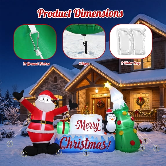 12ft Christmas Inflatables, Lighted Merry Christmas Sign with Santa, Christmas Tree, and Penguin, Giant Blow Up Outdoor Christmas Lawn Yard Decoration