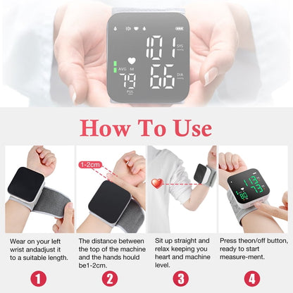Qunler Rechargeable Wrist Blood Pressure Monitor, Portable Automatic BP Machine with Voice Broadcast and Large LCD Display, White
