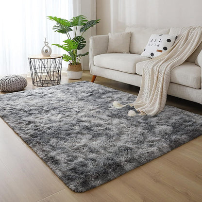 Qunler Large Area Rug, 5ft x 8ft Shag Living Room Rug, Indoor Modern Tie-dye Area Rugs for Bedroom, Rectangle Fluffy Home Carpets, Gray