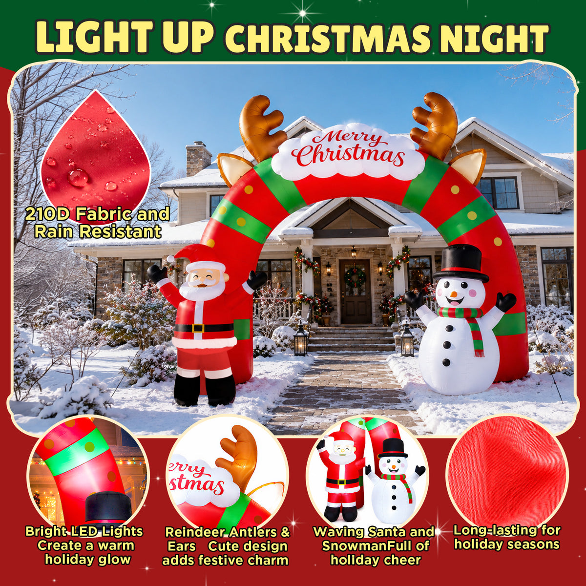 12 FT Long Christmas Inflatable Archway with Santa, Snowman and LED Lights for Outdoor Christmas Yard Decoration