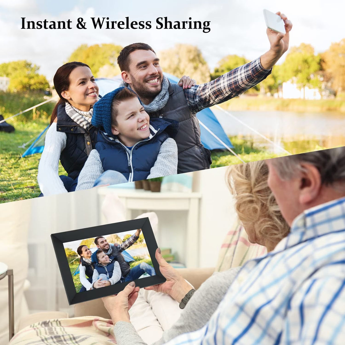 Qunler WiFi Digital Picture Frame, 10.1 inch IPS Touch Screen Smart Cloud Photo Android Uhale with 32GB Storage, Easy Setup to Share Photos or Videos via Free Uhale APP, Auto-Rotate, Wall Mountable