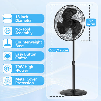 Qunler 18" Standing Oscillating Pedestal Fan, Quiet Stand up Electric Fan for Home Bedroom, Black