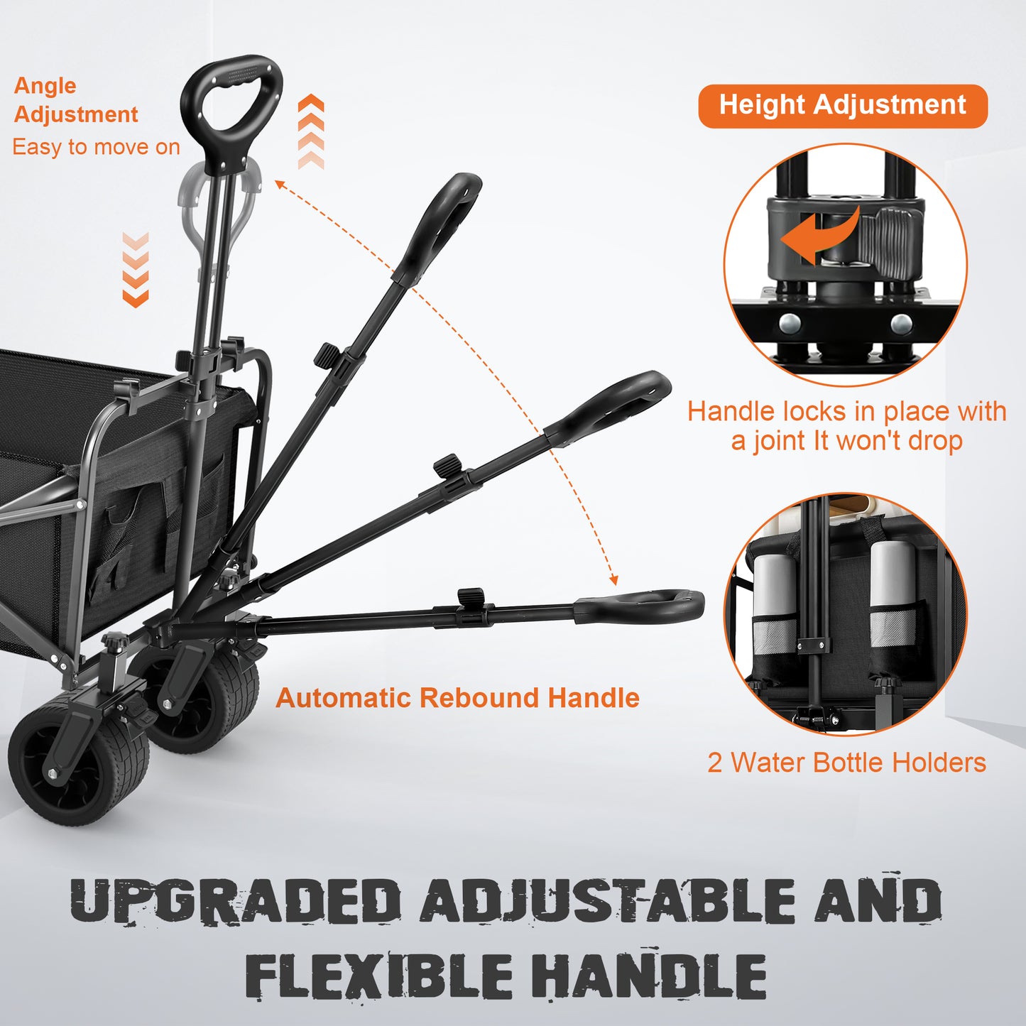 Large Collapsible Folding Wagon, 440 lbs Heavy Duty Big Bucket Utility Garden Cart with Oversized Wheels for Sports, Shopping, Camping, Black