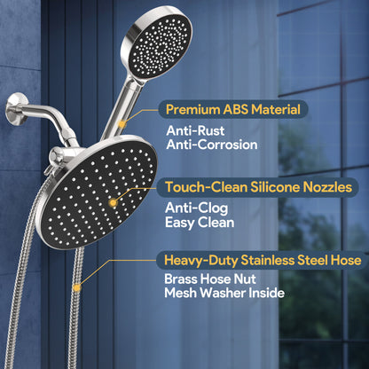 Qunler 8.4" Dual Shower Head with Filter, 6 Modes 3-Way Rainfall High Pressure Shower Head with Handheld Combo 72" Long Hose, Black