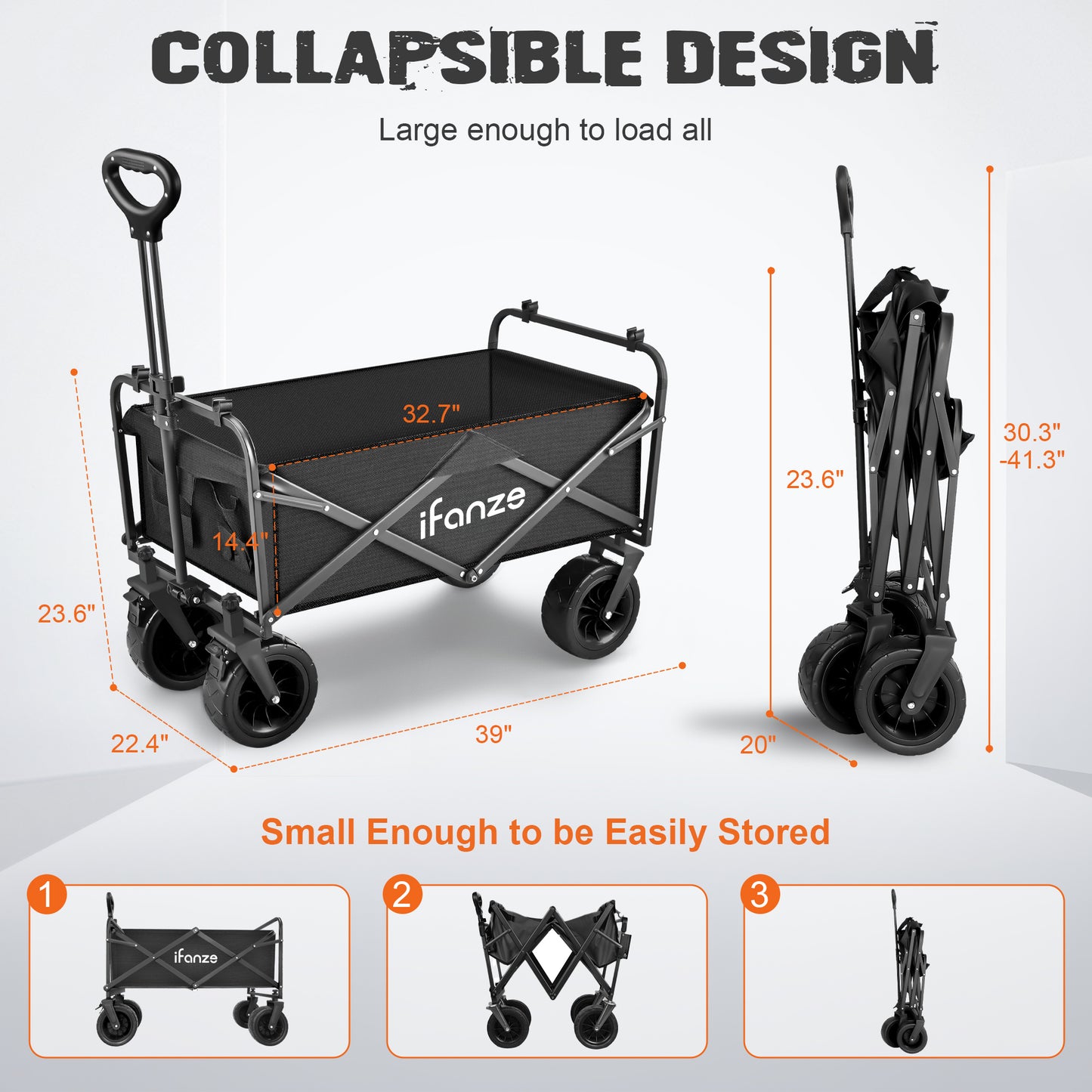 Collapsible Folding Wagon, 560LBS Large Heavy Duty Utility Garden Cart with All-Terrain Wheels and Adjustable Handles for Shopping Camping Sports Outdoor Beach, Black