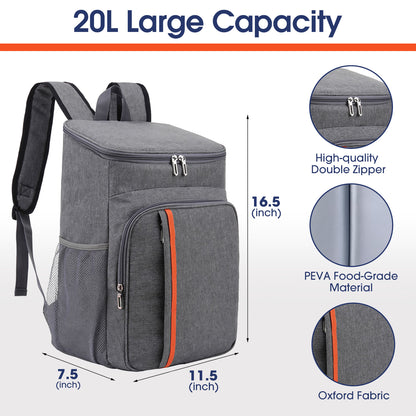 Qunler 30 Can Cooler Backpack, Soft Sided Cooler Bag, Insulated Leak Proof Waterproof Cooler Bag, Portable Lightweight Lunch Cooler Bag for Travel Beach Camping Office, Gray