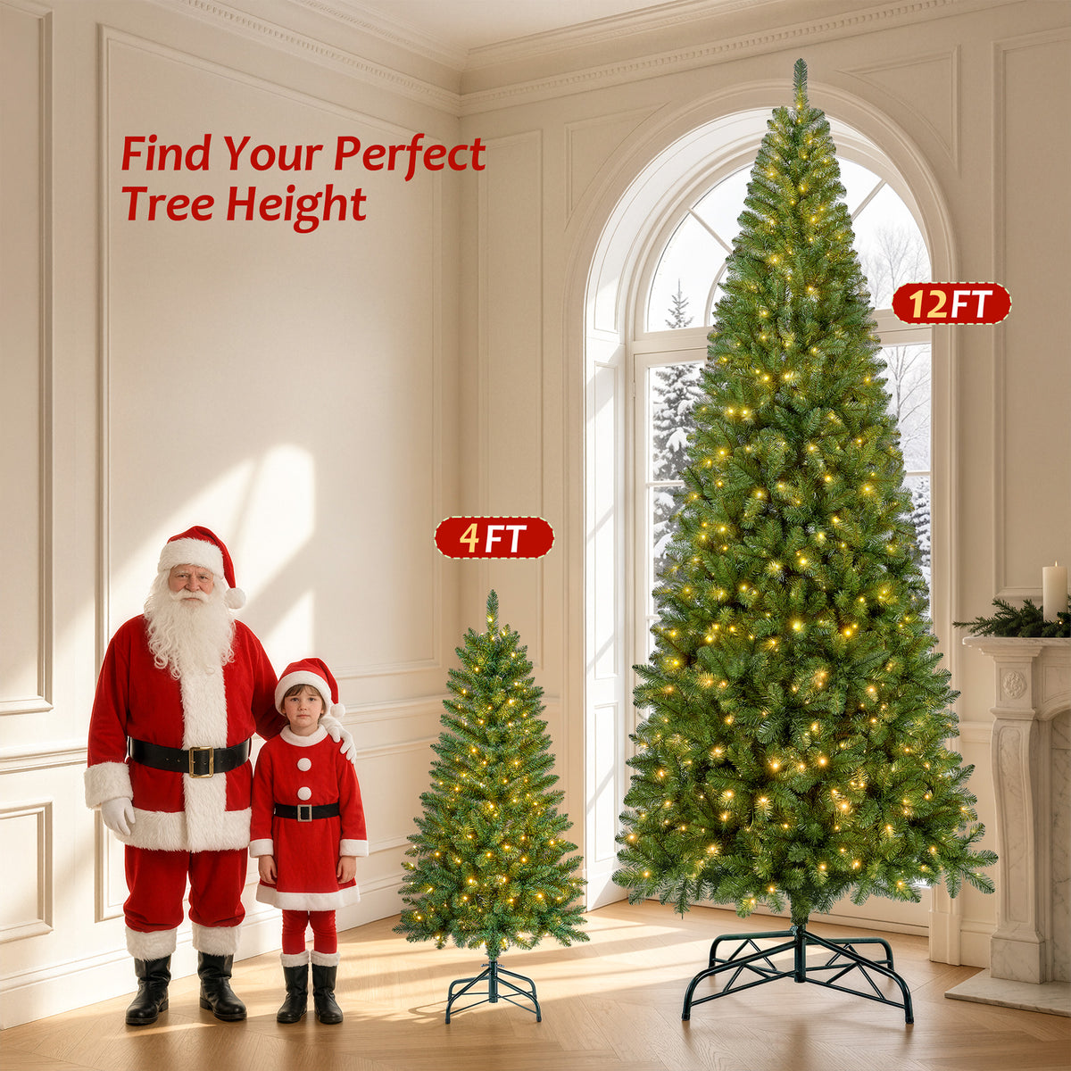 Pre-Lit Christmas Tree, 4ft Artificial Green Christmas Tree with 150 Warm White & Multicolor 10 Modes LED Lights, 360 Lifelike Branch Tips, Metal Stand
