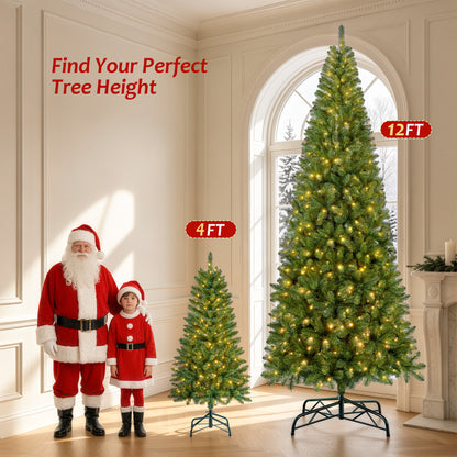 Pre-Lit Christmas Tree, 4ft Artificial Green Christmas Tree with 150 Warm White & Multicolor 10 Modes LED Lights, 360 Lifelike Branch Tips, Metal Stand