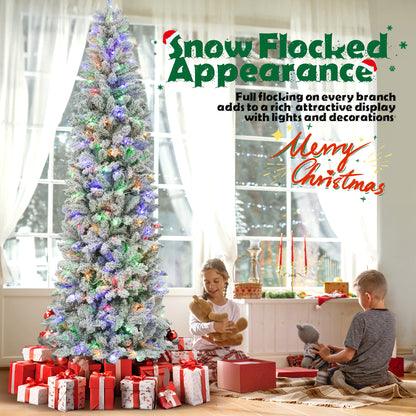 7.5FT Pre-Lit Pencil Christmas Tree, 250 Lights 1000 Tips Artificial Xmas Tree
